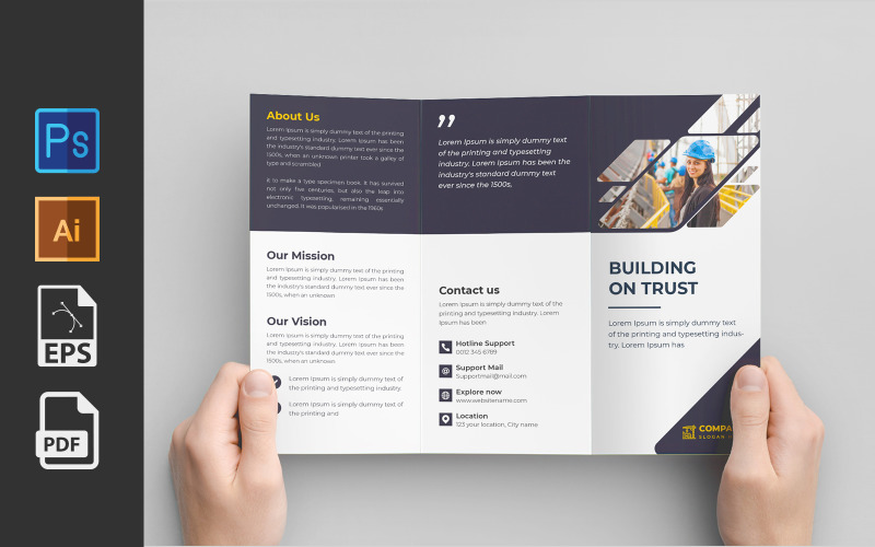 Bau- oder Bauunternehmen-Service-Werbe-Trifold-Broschüren-Design