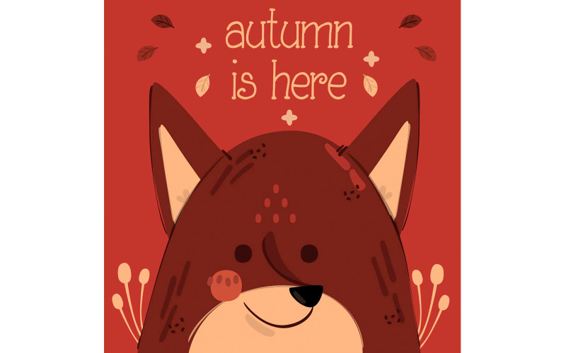 Jesień jest tutaj Napis z ilustracją Fox