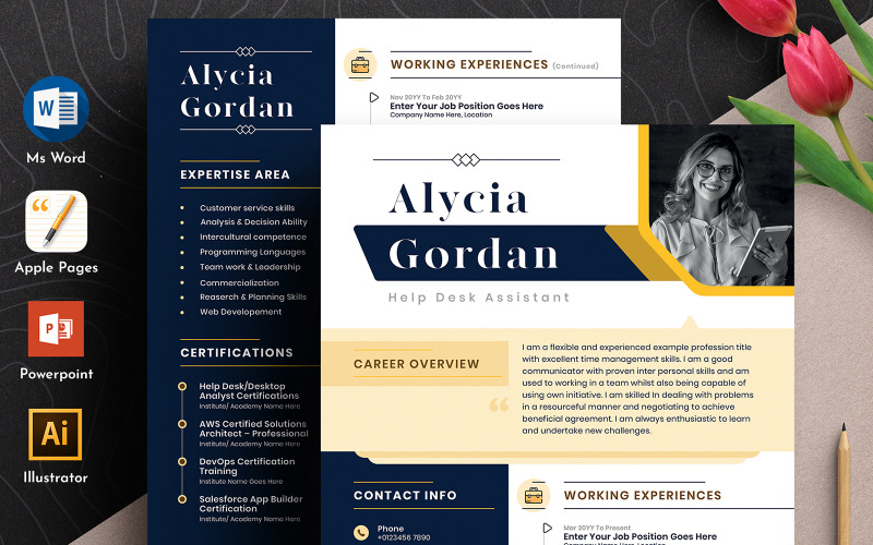 Modern creatief bewerkbaar cv-sjabloon met Word Apple Pages-indeling
