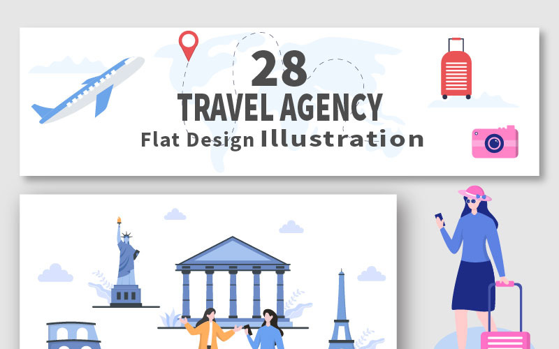 28 туристическое агентство по всему миру векторные иллюстрации