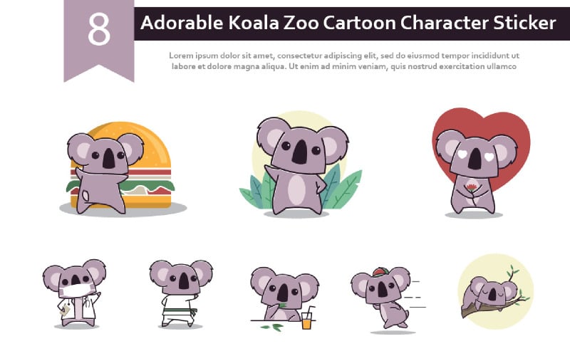 8 Adorable Koala Zoo Cartoon Character Sticker