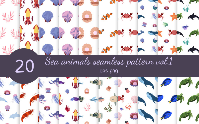 Coleção de padrões sem emenda de animais marinhos, vol. 1