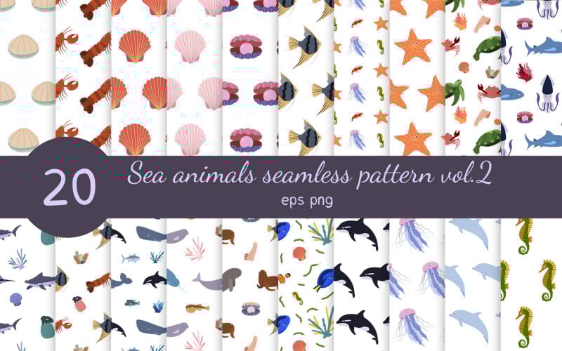 Колекція безшовних візерунків морських тварин. 2