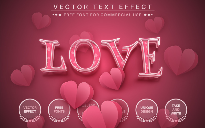 Love Pink Heart - Efeito de Texto Editável, Estilo de Fonte