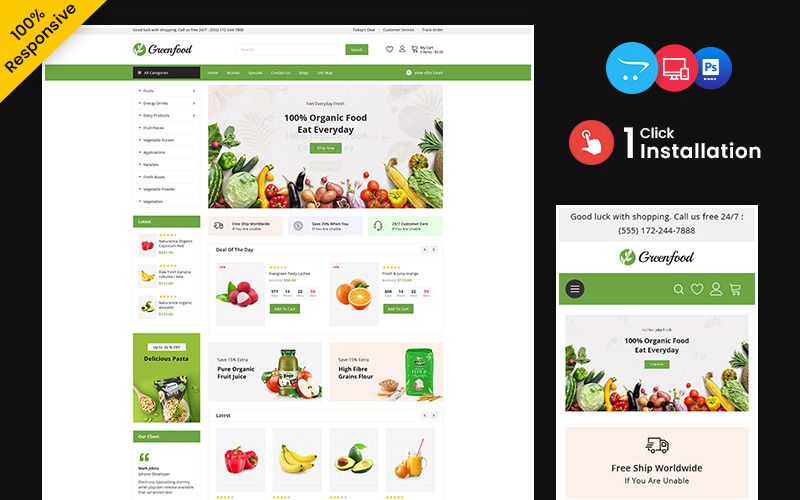 Greenfood - Loja OpenCart com capacidade de resposta multifuncional para alimentos e bebidas