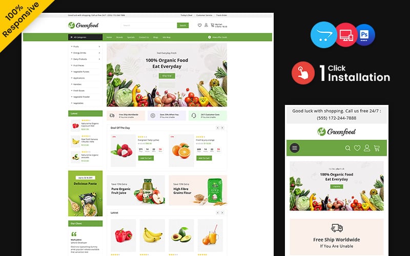Greenfood – Yiyecek ve İçecek Çok Amaçlı Duyarlı OpenCart Mağazası