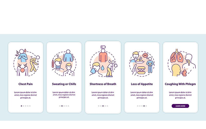Pneumonie-Symptome Onboarding Mobile App-Seitenbildschirm