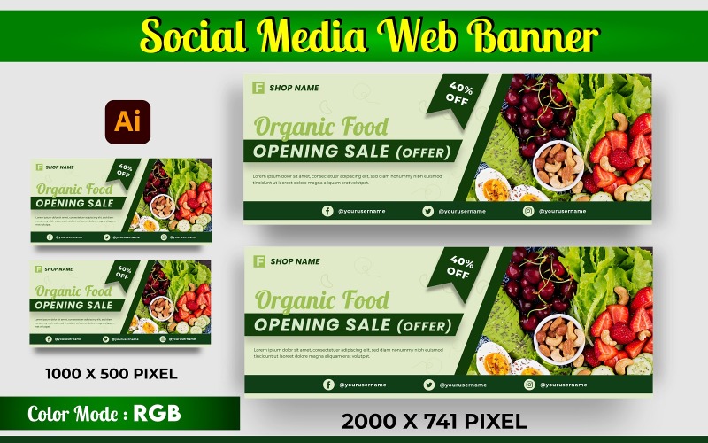 Повноцінні соціальні медіа для продажу елементів веб -елементів органічних продуктів