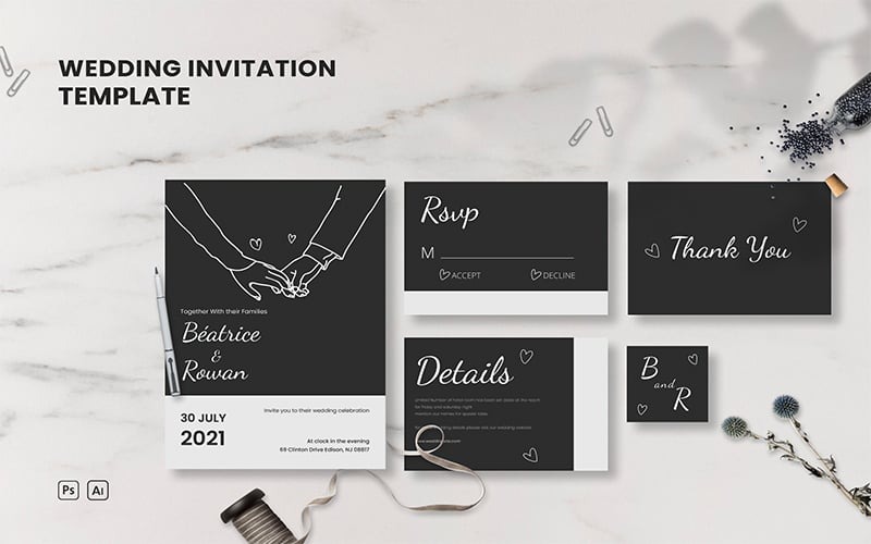 Ensemble de mariage 3 - Modèle d'invitation