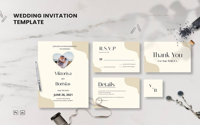 Ensemble de mariage 6 - Modèle d'invitation