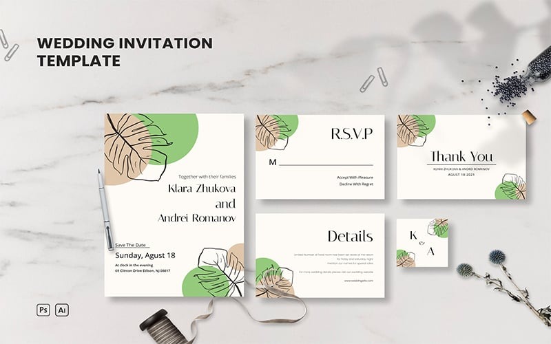 Ensemble de mariage 7 - Modèle d'invitation
