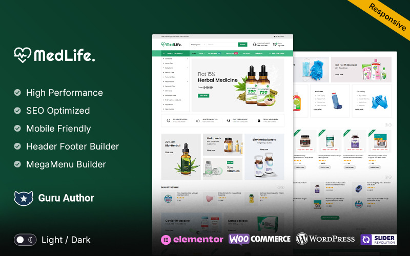 Medlife - Negozio WooCommerce reattivo multiuso di farmaci e farmaci