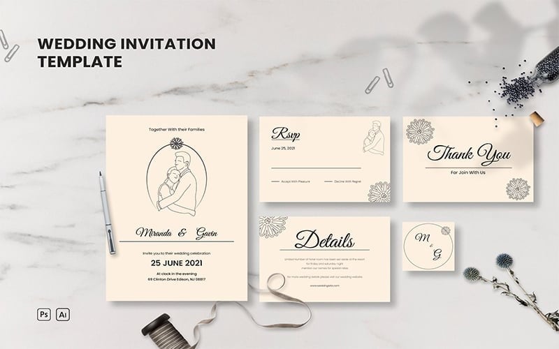 Свадебный набор 2 - шаблон приглашения