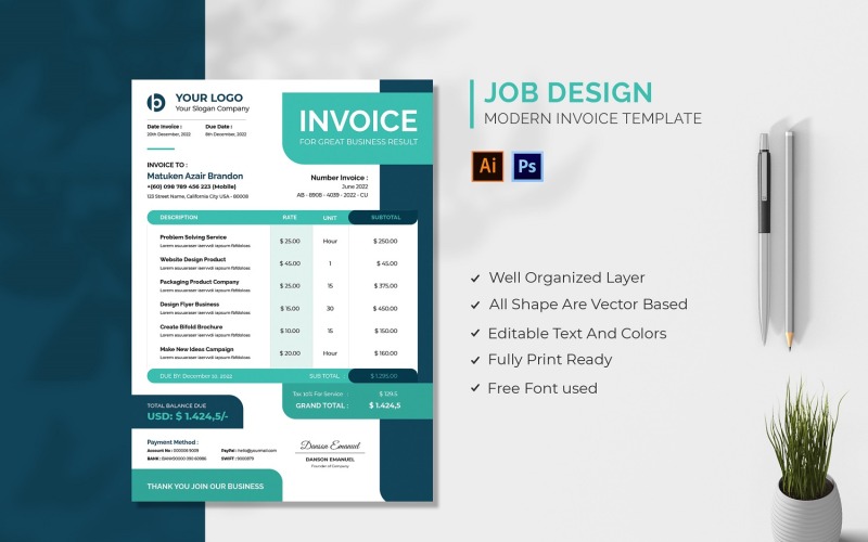 Jobber Invoice Example Job Design Invoice Template #210057 - TemplateMonster