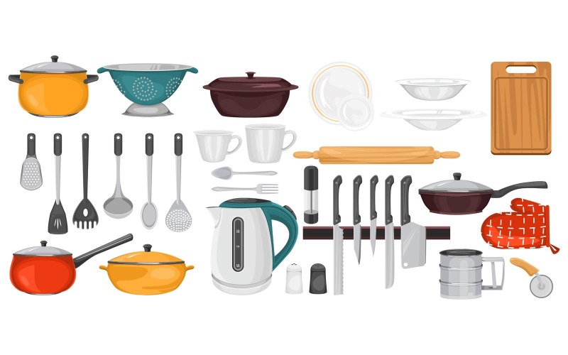 Kuchyňské nádobí Sada nádobí 210370523 vektorové ilustrace koncept