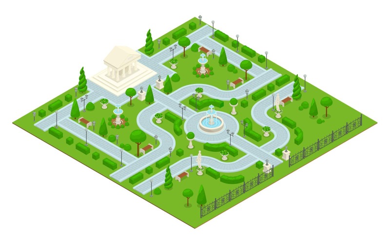 Landscape Design Park Isometric 210370318 Vector Illustration Concept