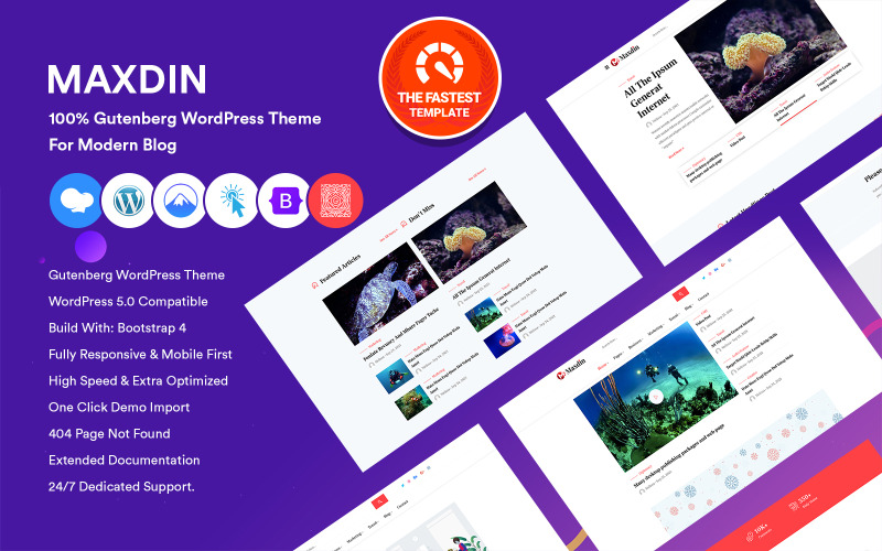 Maxdin - 100% motyw Gutenberg WordPress dla nowoczesnego bloga