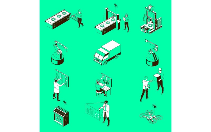 Smart Industry Monochrome Isometric Set 210360723 Vector Illustration ...