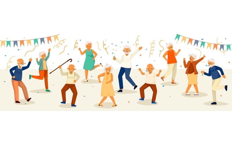 Concepto de ilustración de vector de dibujos animados de vida feliz de personas mayores 210270307