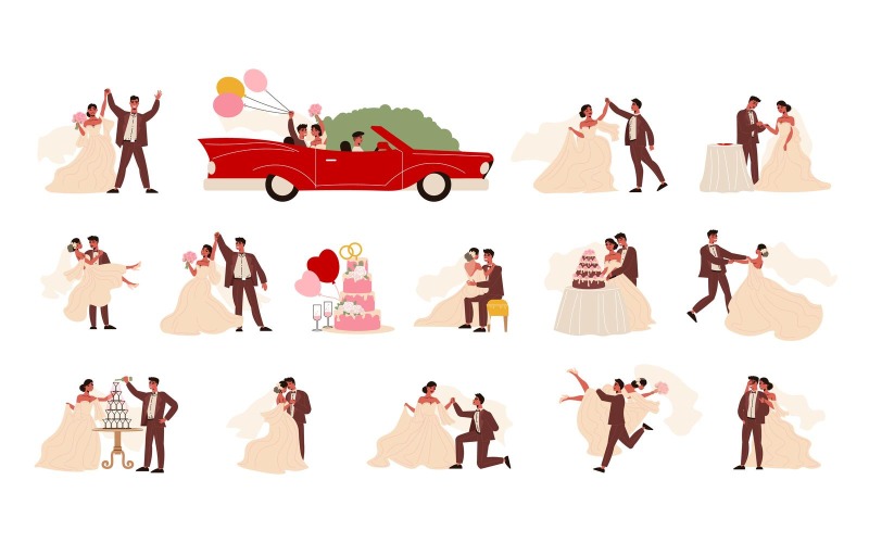 Hochzeitspaar Ehe Braut Bräutigam Set 210260522 Vektor Illustration Konzept