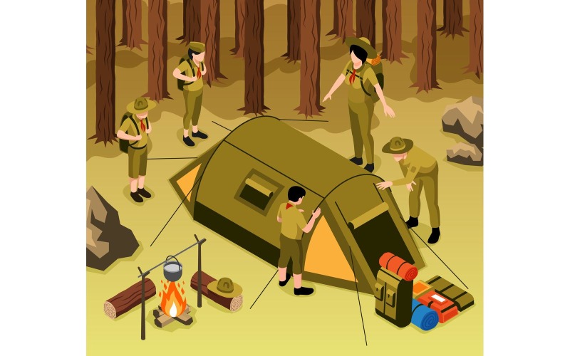 Isometric Scout Camp Illustration 210310523 Vector Illustration Concept