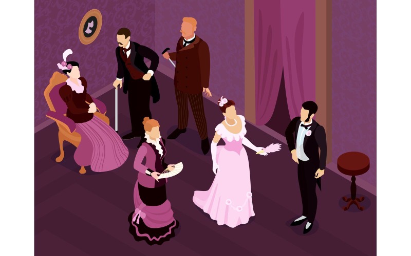 Isometric Victorian Fashion Party 210303204 Vector Illustration Concept