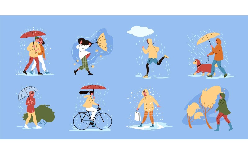 People Walking Umbrella Color Set 210260537 Vector Illustration Concept