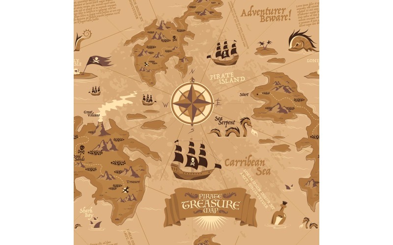 Carte au Trésor Pirate Modèle Sans Couture 210251815 Concept Illustration Vectorielle