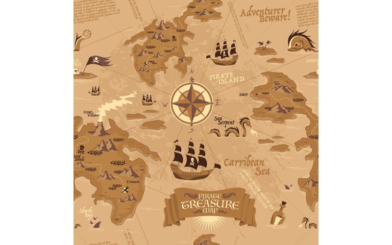 Korsan Hazine Haritası Dikişsiz Desen 210251815 Vektör Çizim Kavramı
