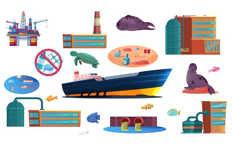 Ocean Problems Drawing Ocean Problem Set Flat 210251123 Vector Illustration Concept