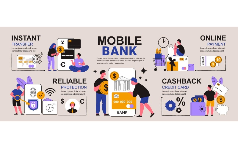 Mobile Bank Infographics-01 210160505 Illustrazione vettoriale Concept