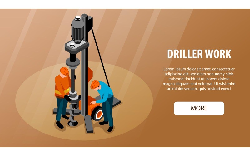 Concepto de ilustración de vector de banner horizontal de ingeniero perforador isométrico 210110522