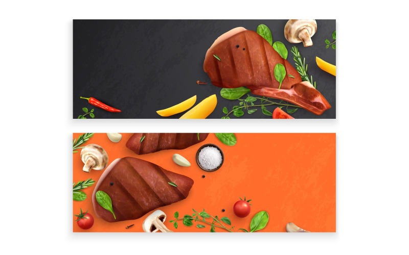 Roasted Meat Vegetabless Bbq Grill Realistic Banners 210130926 Vector Illustration Concept