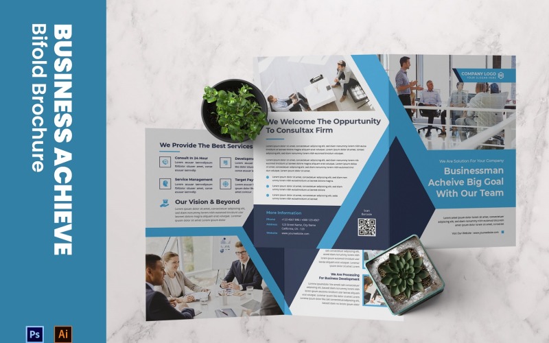 Brochure à deux volets de la réussite commerciale