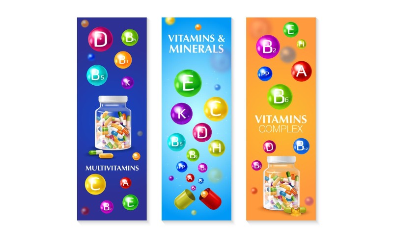 Реалистичные 3d витаминный минерал 191230514 векторные иллюстрации концепции