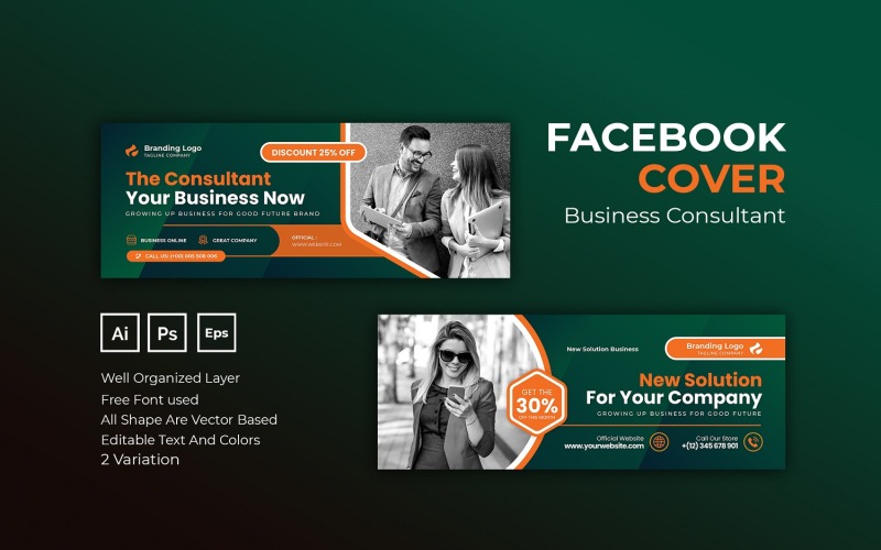 Green Business Consultant Facebook Cover - Templatemonster