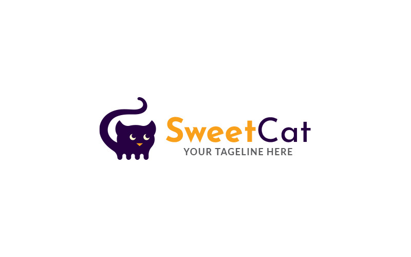 Modèle de conception de logo de chat doux