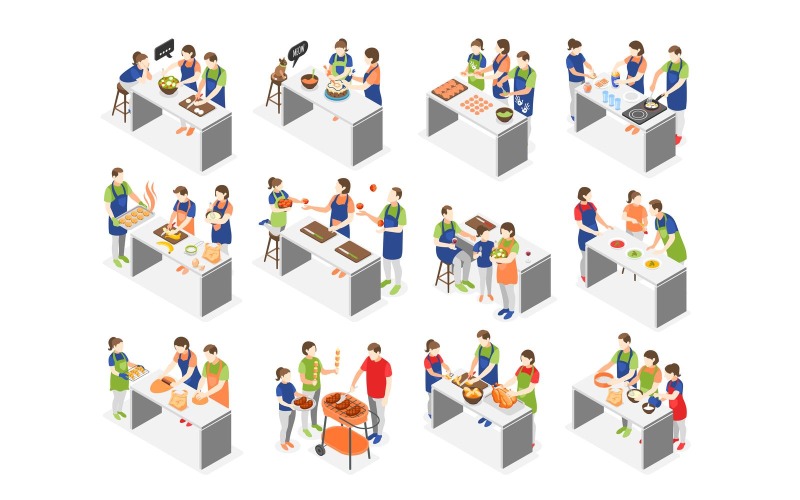 Familie zusammen kochen 201230146 Vektor-Illustration-Konzept