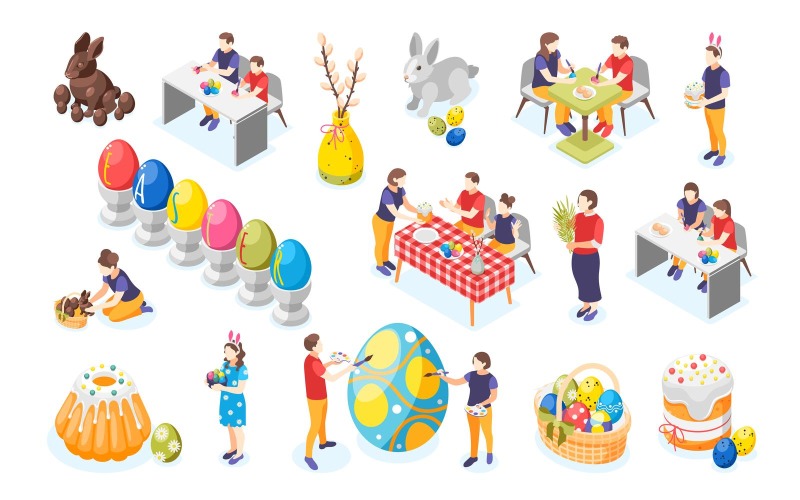 Easter Isometric Icons 210130128 Vector Illustration Concept