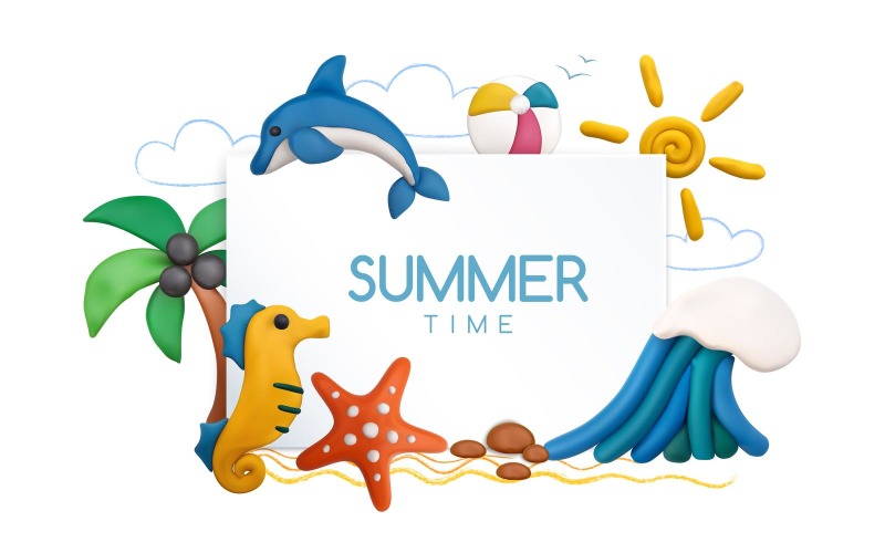 Plasticine Modeling Clay Sea Summer Composition 200612303 Conceito de ilustração vetorial