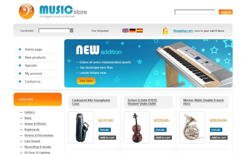 Music Store OsCommerce Template 21126