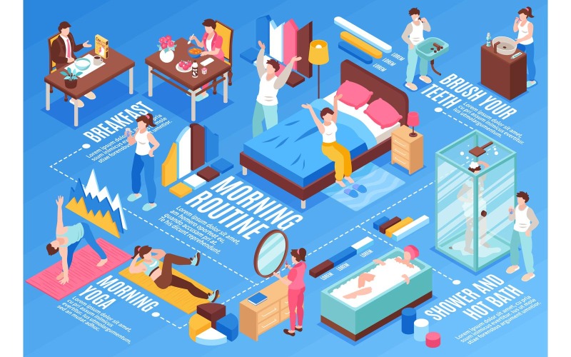 Isometric Morning Routine Horizontal Illustration 201212126 Vector ...