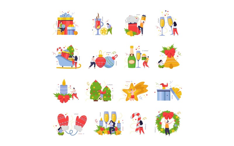 Veselé Vánoce a šťastný nový rok ploché ikony 201140210 vektorové ilustrace koncept