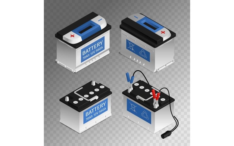 Ensemble Transparent Batterie Voiture Isométrique 201250416 Concept Illustration Vectorielle