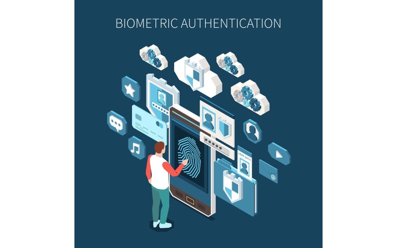 Biometrische authenticatie isometrisch 210210919 Vectorillustratieconcept