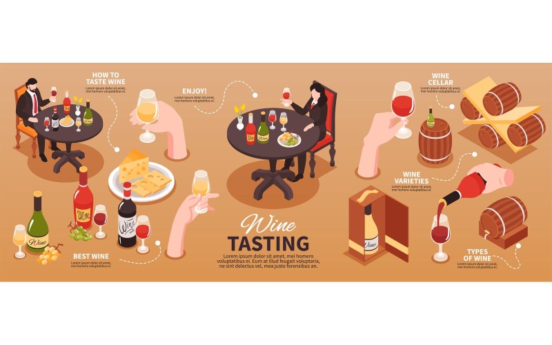 Infografía isométrica de cata de vinos 210112119 Concepto de ilustración vectorial