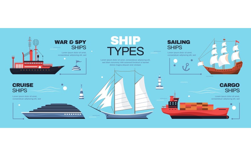 Schiff Meer Ozean Infografiken 210151823 Vektor-Illustration-Konzept