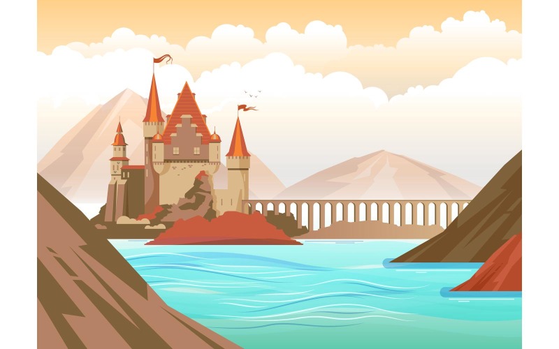 城堡中世纪景观插画 201251839 矢量插画概念