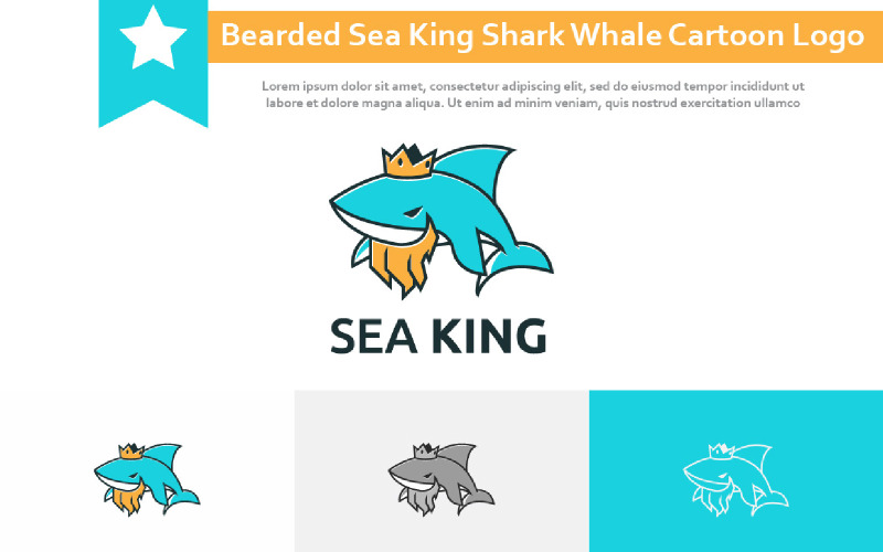 Logo de dessin animé de baleine de requin aîné barbu Sea King