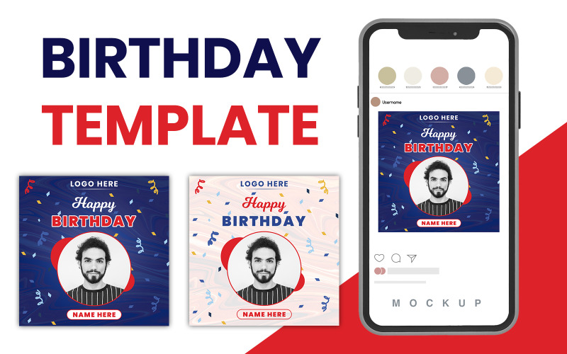 Creative, Modern Happy Birthday Social Media Post, Flyer, Banner, Poster Template